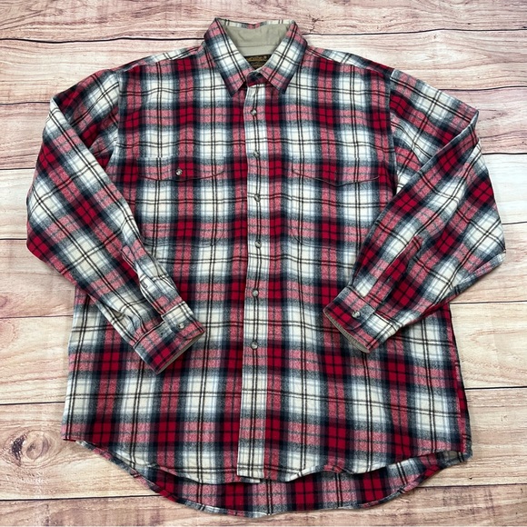 Vintage Eddie Bauer Mens‎ Shirt XL Red 100% Wool Plaid Flannel Button Up 90s * - Picture 1 of 9
